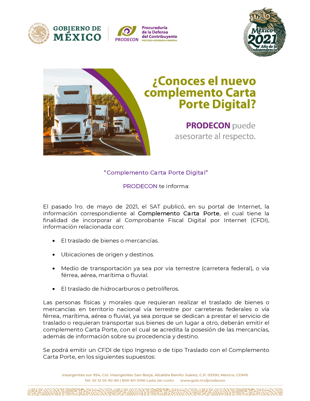Cfdi Complemento Carta Porte 2021 Inició Vigencia Elcontamx