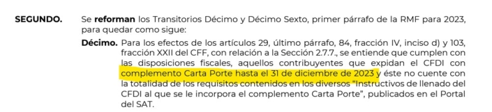 Nueva prórroga CFDi Carta Porte hasta 1° de Enero 2024. » ElConta.MX
