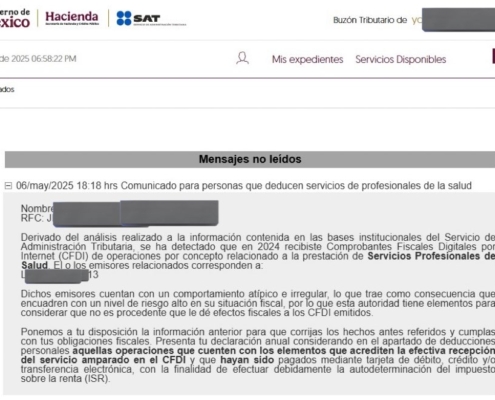 sat aviso deduccion consultas medicas atipicas
