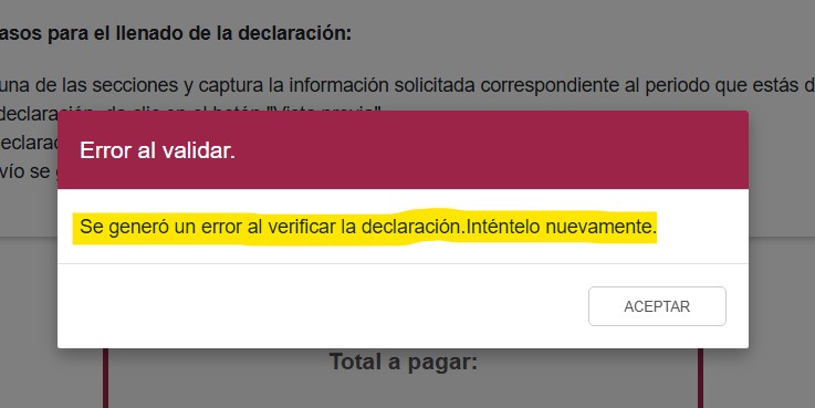 se genero un error al verificar la declaracion 2