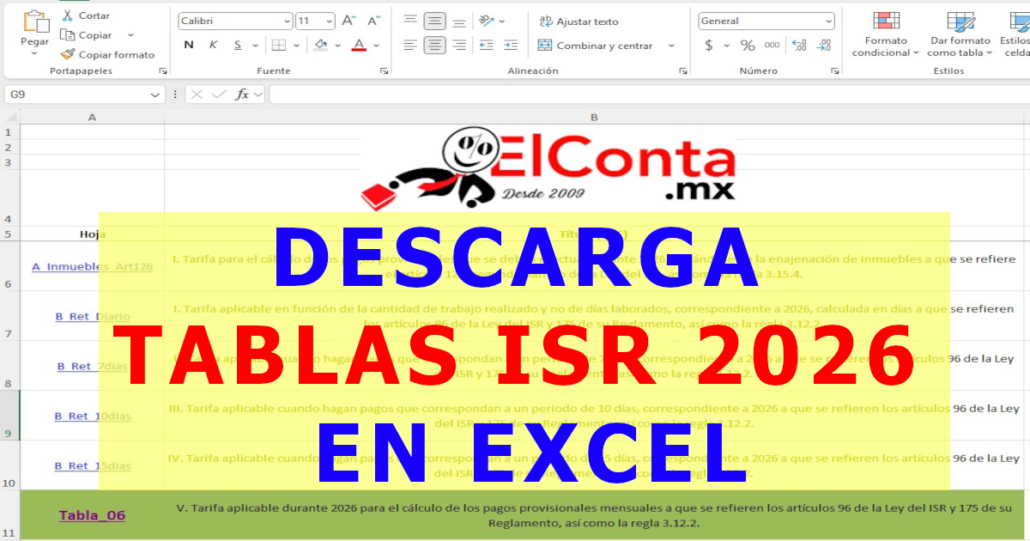 Descarga Excel Tablas ISR 2026 | Anexo 8 Res. Misc. Fiscal 2026