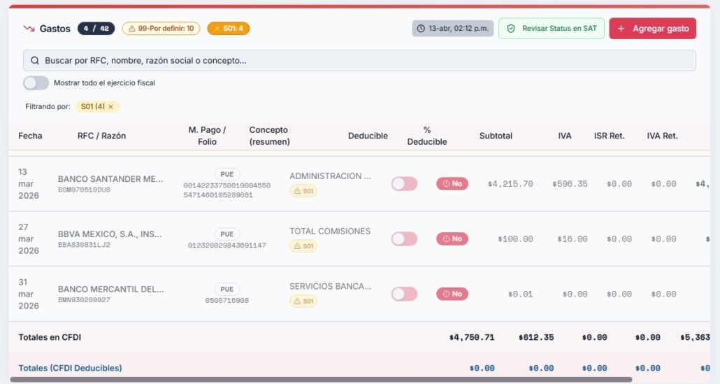 deducir facturas s01 sat peligro error